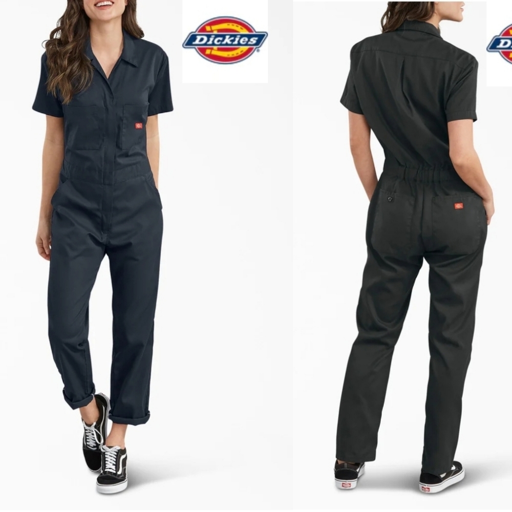 NWT Dickies Women L & XL Short Sleeve Coverall Jumpsuit Black Lightweight Coolin